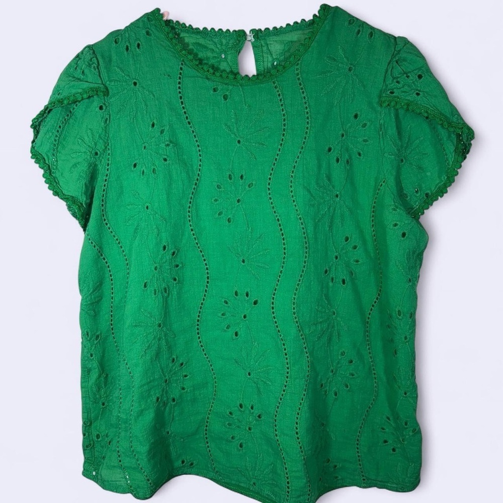 SHEIN Green Eyelet Short Sleeve Blouse